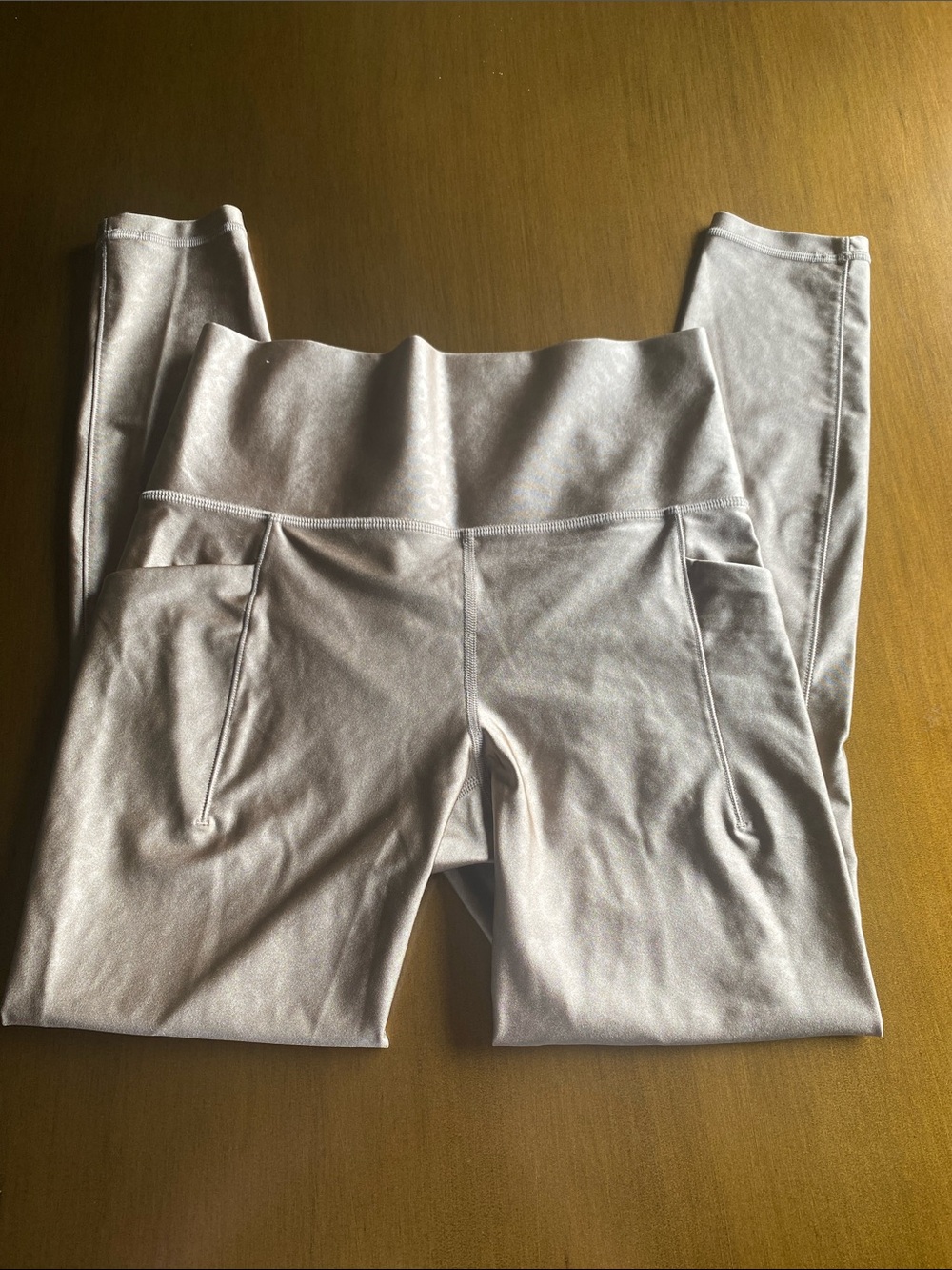 Athleta Light Taupe Cheetah High-Waist Performance Leggings with Side Pockets